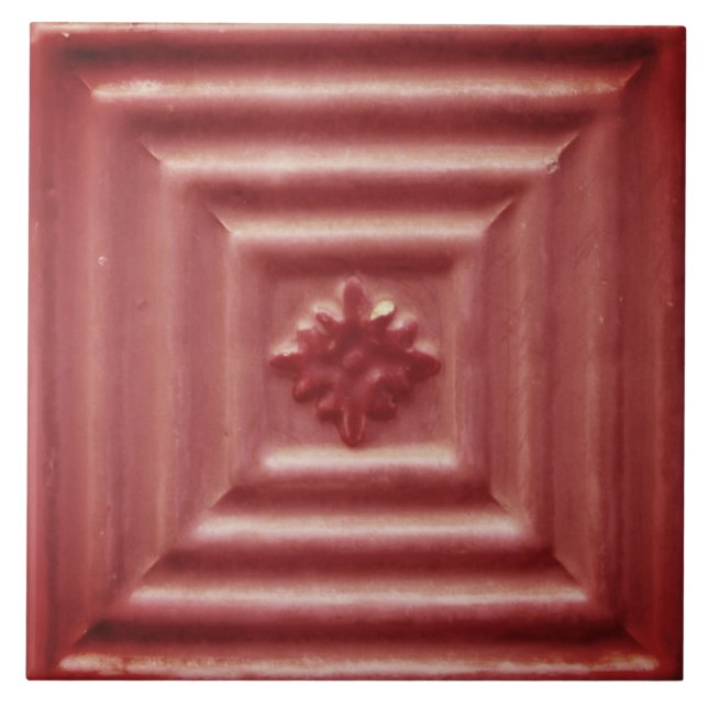 Repro Portuguese Faux Relief Red Floral Tile (Front)
