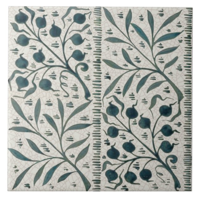 Repro Rare 1870s Wm Morris Co Hand Painted Ceramic Tile (Front)