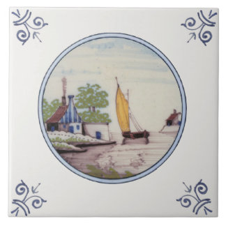 Repro Scenic Delft Polychrome Sailboat, House Ceramic Tile