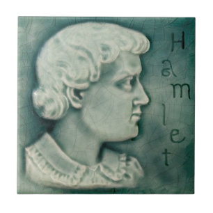 Repro Shakespeare Hamlet Portrait Faux Relief Teal Ceramic Tile