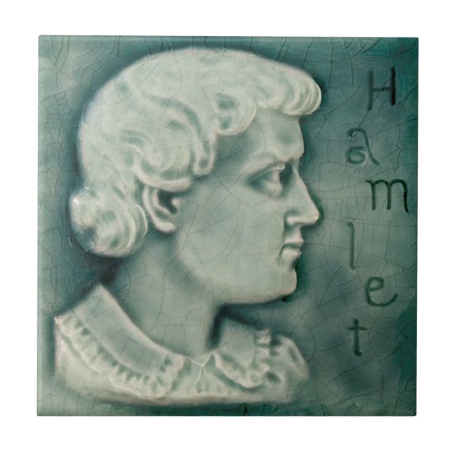 Repro Shakespeare Hamlet Portrait Faux Relief Teal Ceramic Tile (Front)