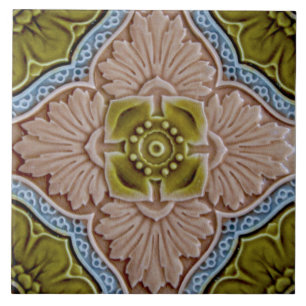 Repro Sherwin & Cotton Moulded Majolica Glazed Art Ceramic Tile