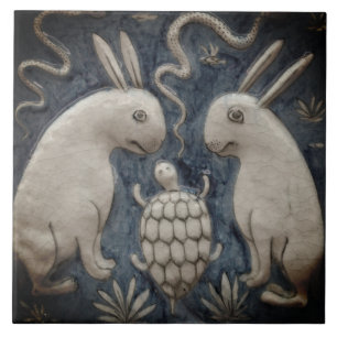 Repro Spanish Animal Rabbit Tortoise Gray Tile
