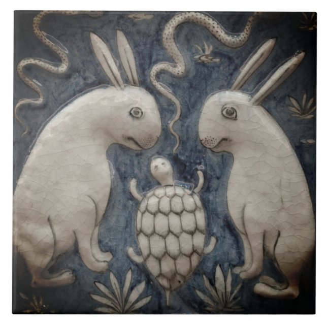 Repro Spanish Animal Rabbit Tortoise Gray Tile (Front)