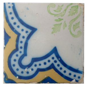 Repro Spanish Geometric Azulejos Blue Yellow Tile