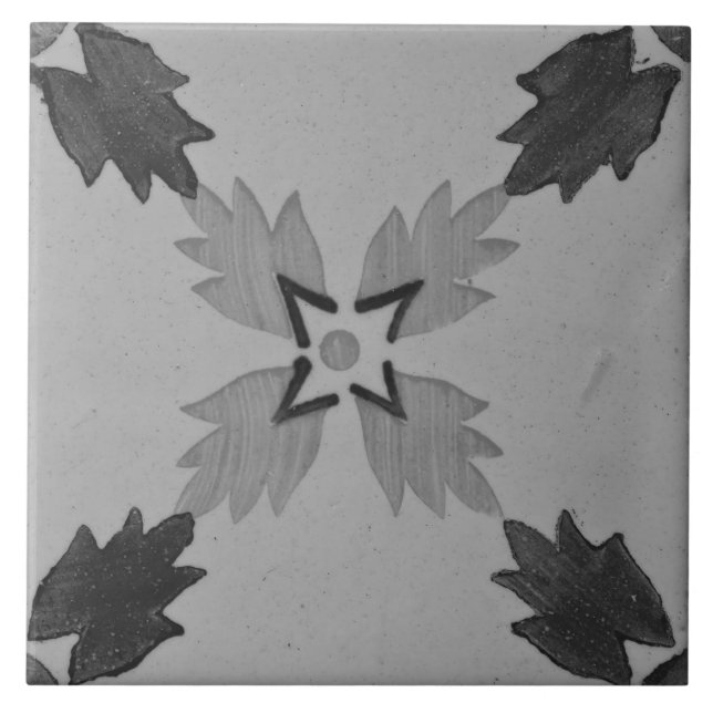 Repro Spanish Geometric Azulejos Floral Gray Ceramic Tile (Front)