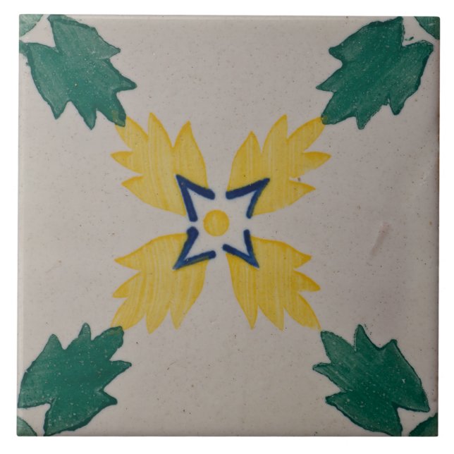 Repro Spanish Geometric Azulejos Floral Green Ceramic Tile (Front)