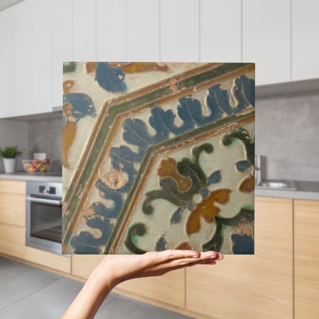 Repro Spanish Geometric Azulejos Floral Green Tile (Repro Spanish Geometric Azulejos Floral Green Tile
)