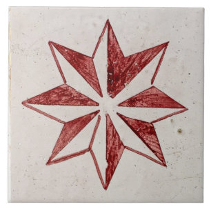 Repro Spanish Geometric Azulejos Floral Red Ceramic Tile