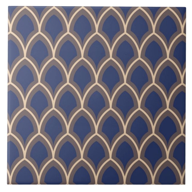 Repro Spanish Geometric Scale Azulejos Blue  Ceramic Tile (Front)