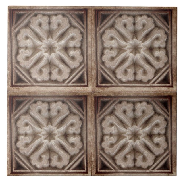 Repro Spanish Maure Floral Pattern Faux relief Ceramic Tile (Front)