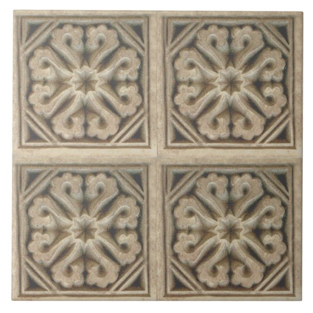 Repro Spanish Maure Floral Pattern Faux relief Til Ceramic Tile (Front)