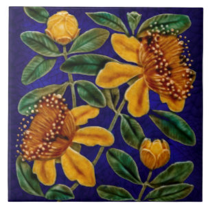 Repro Stunning Vibrant Floral Faux Relief Majolica Ceramic Tile