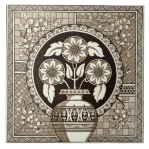 Repro Victorian Aesthetic Vase of Sunflowers Sepia Ceramic Tile
