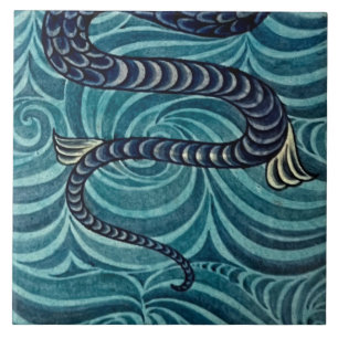 Repro Vintage Blue Seahorse De Morgan tiles