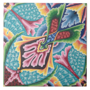 Repro Vintage Colourful Rainbow Geometric Floral Ceramic Tile