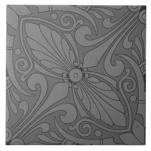 Repro Vintage Geometric Ancient Greek Gray Ceramic Tile (Front)
