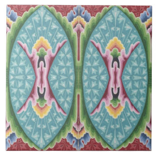 Repro Vintage Geometric Colourful Rainbow Floral Ceramic Tile