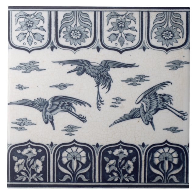 Repro Vintage Minton Black and White English Tile (Front)