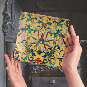 Repro Vintage Minton Yellow Floral English Tile