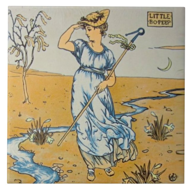 Repro Walter Crane Bo Peep Nursery Rhyme Ceramic Tile (Front)