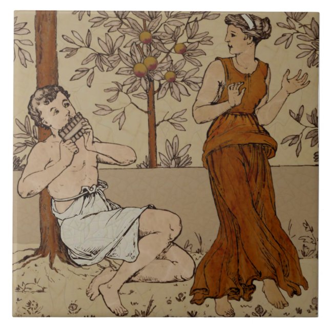 Repro Wedgwood Neoclassical Orange Grove Musicians Ceramic Tile (Front)