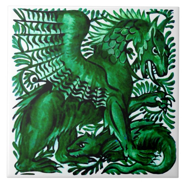 Repro Wm Morgan Green Dragons Parent & Child Ceramic Tile (Front)