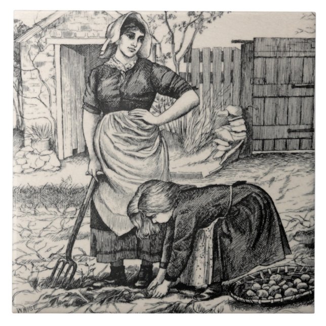 Repro Wm Wise Country Village Life Potato Harvest Ceramic Tile (Front)