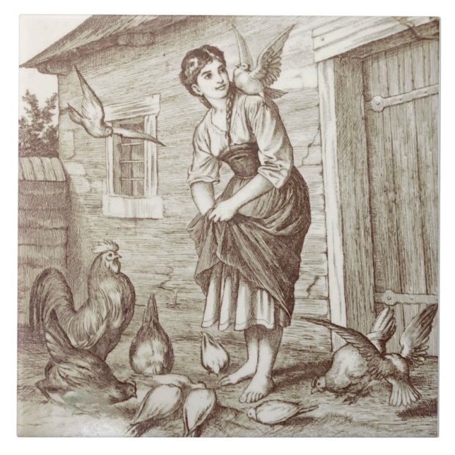 Repro Wm WIse Minton Country Life Sepia Ceramic Tile (Front)