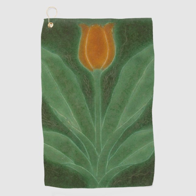 Repro Yellow Green Tulip Art Nouveau Golf Towel (Front)