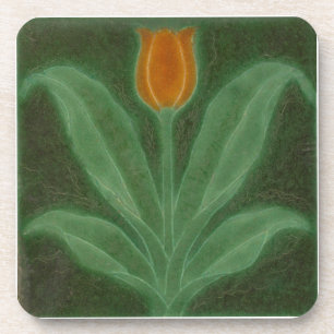 Repro Yellow Green Tulip Art Nouveau Tile Coaster