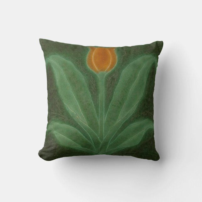 Repro Yellow Green Tulip Art Nouveau Tile Cushion (Front)