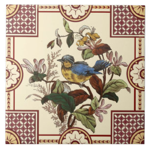 Reproduction Victorian Aesthetic Bird & Flowers Ceramic Tile