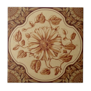 Reproduction Victorian Maroon on Buff Transferware Ceramic Tile