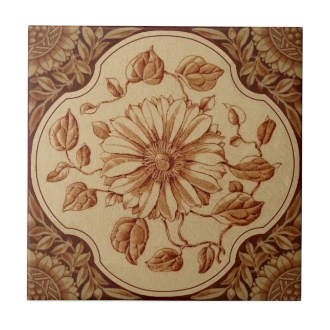 Reproduction Victorian Maroon on Buff Transferware Ceramic Tile (Front)
