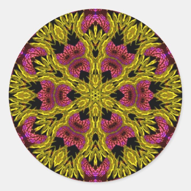 Repsycle Gold Yellow Pink Psychedelic Geometry Classic Round Sticker (Front)