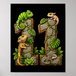 Reptile 11th Birthday 11 Years Old Lizard Jungle Poster