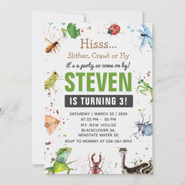 Reptile and insect Editable Invitation (Front)