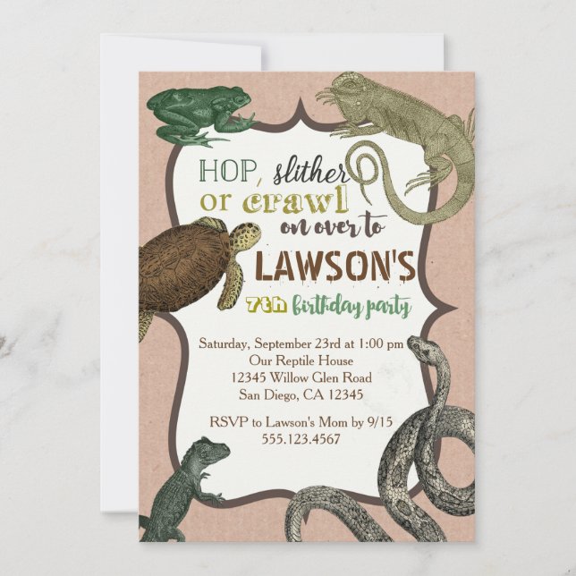Reptile Animas Birthday Invitation (Front)