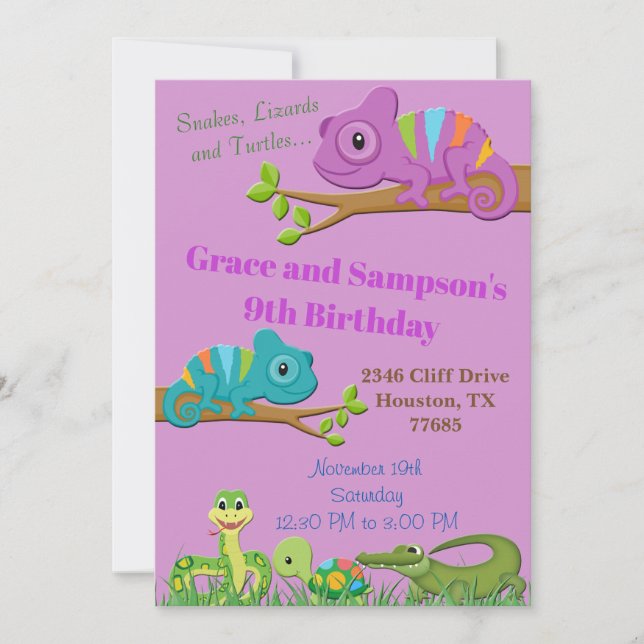 Reptile Jungle Snake Turtle Birthday Invitation (Front)
