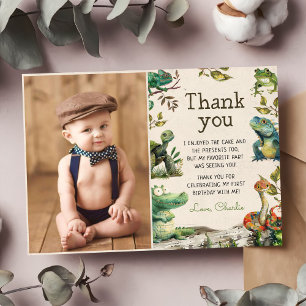 Reptile Kids 1st Birthday Photo Thank You Card