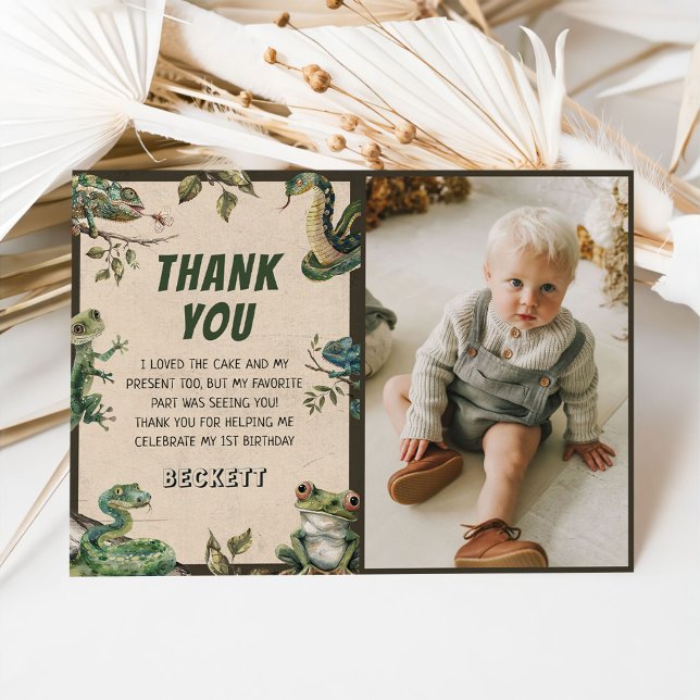 Reptile Kids Birthday Photo Thank You Card (Creator Uploaded)