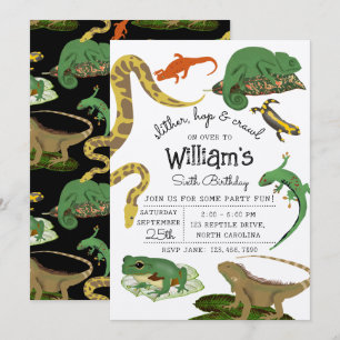 Reptile, Lizards & Amphibians Kids Birthday Kraft Invitation
