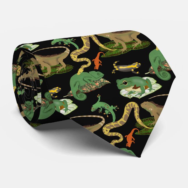 Reptile, Lizards & Amphibians Pattern Tie (Rolled)