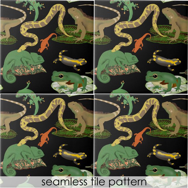 Reptile, Lizards & Amphibians Seamless Pattern Ceramic Tile (Reptile, Lizards & Amphibians Seamless Pattern Ceramic Tile)