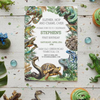 Reptile Slither Crawl Snake Turtle Birthday  Invitation