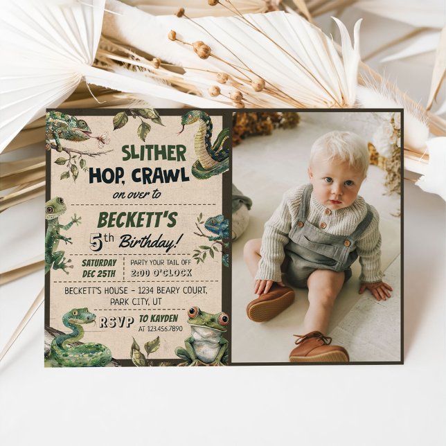 Reptile Themed Kid's Birthday Party Photo Invitation (Creator Uploaded)