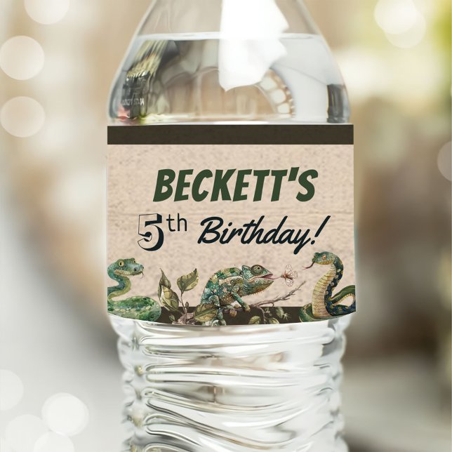 Reptile Themed Kid's Birthday Party  Water Bottle Label (Creator Uploaded)