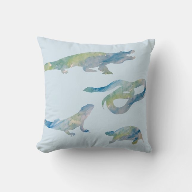 Reptile Watercolor Painting Throw Pillow (Front)