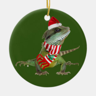 Reptile With Hat Scaft Christmas Ceramic Ornament